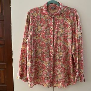 J. Jill Linen Lightweight Button-down Shirt Size L Large Floral Peach Pink Cream